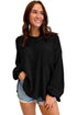 Exposed Seam Patchwork Bubble Sleeve Waffle Knit Top